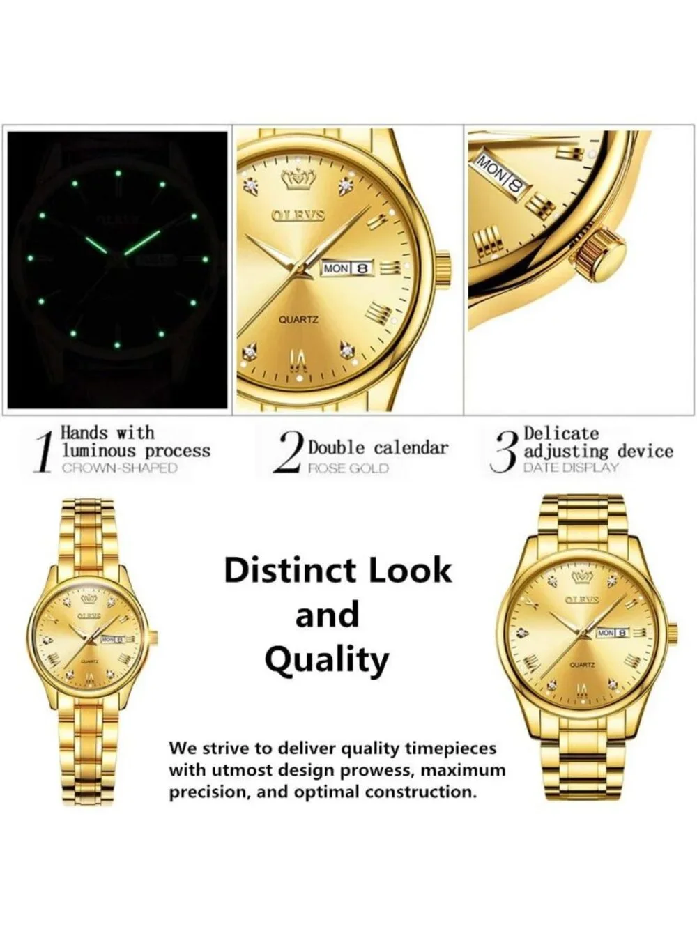 Women's Gold Crystal Accent Analog Quartz Roman Numerals Dial Fashion Wristwatch
